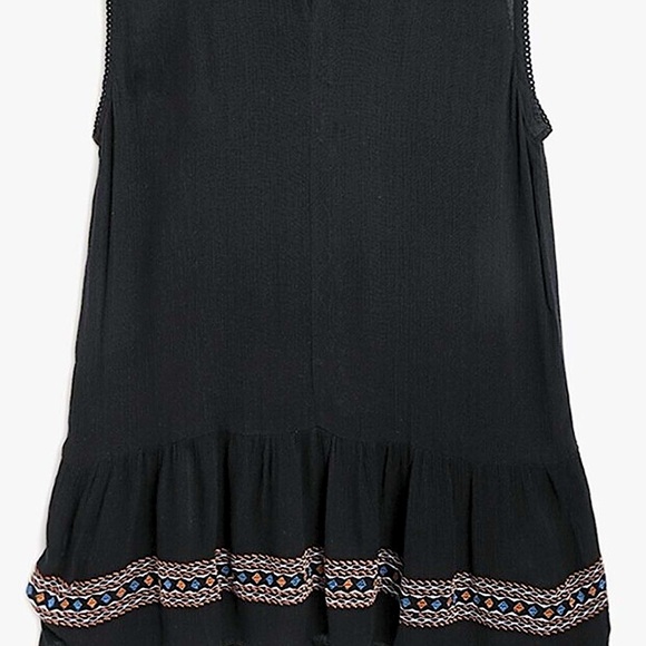 Chloe & Katie Chloe K Black Mosaic Embroidered Gauzy Textured Peplum Tank Top - Picture 12 of 16
